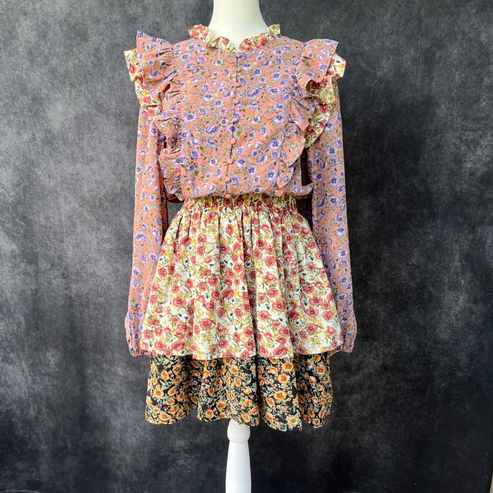 English Factory Floral‎ Tiered Ruffle Mini Dress Small Cottagecore Prairie Boho